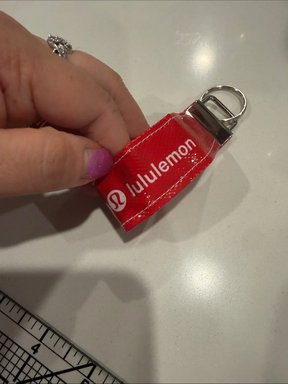 lululemon athletica handmade Red Key Fob Keychain (#3 red with silver)